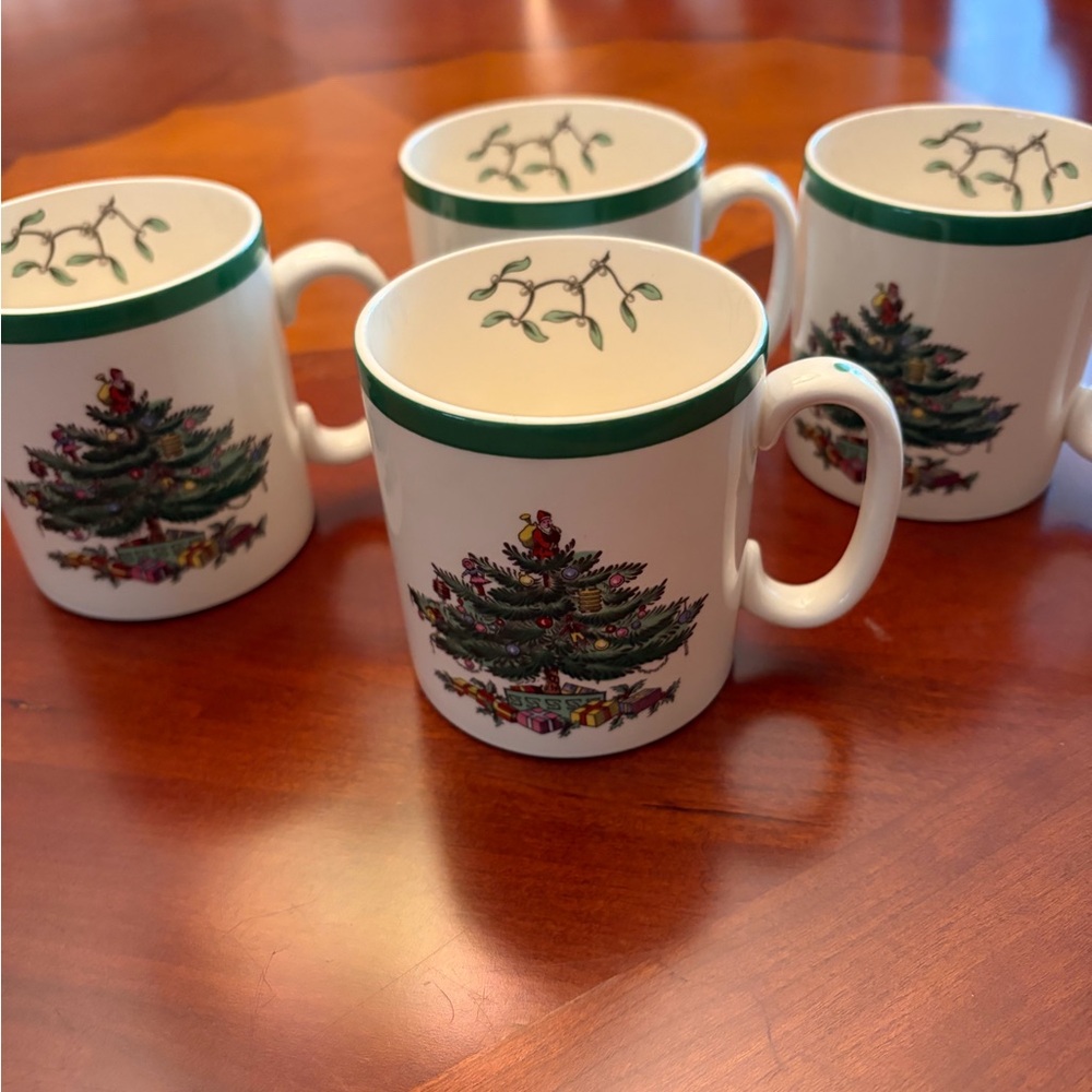 Spode Green and White Christmas Tree Mugs - Set of 4